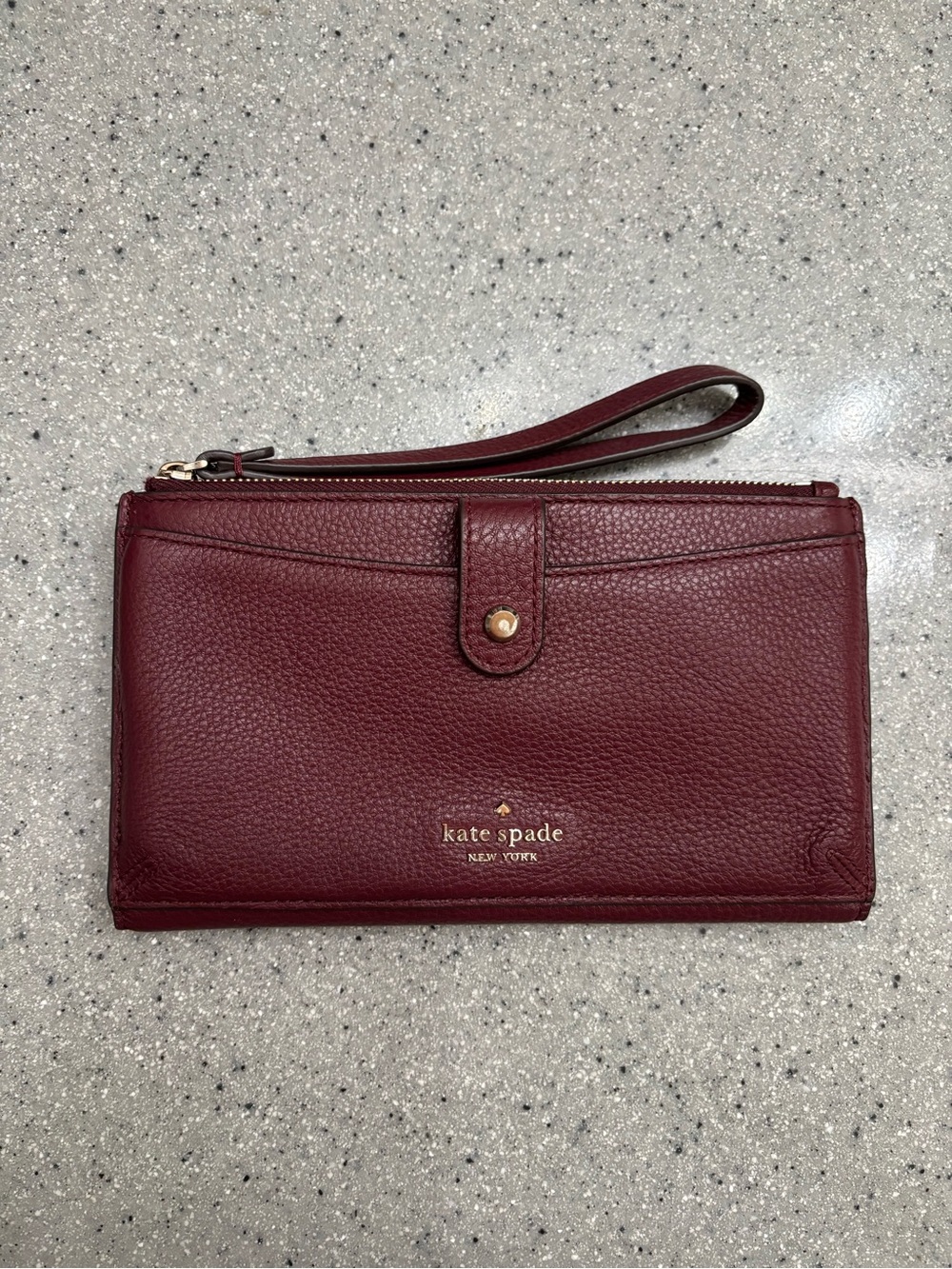 kate spade Burgundy Leather Wristlet Clutch with Gold Hardware